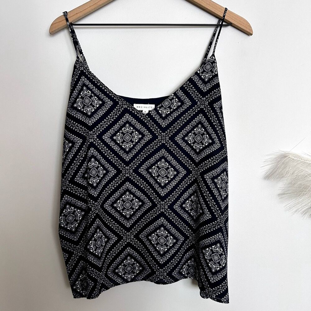 Socialite V-Neck Blue Bandana Print Camisole Blouse